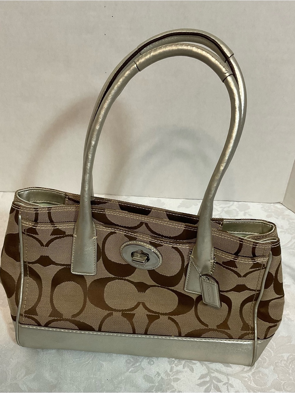Coach Signature Canvas Gallery Jacquard Satchel Tote Handbag